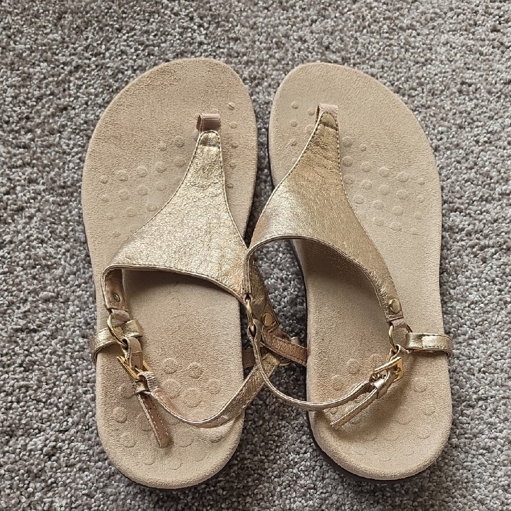Vionic Metallic Gold Thong Sandals with Ankle Strap